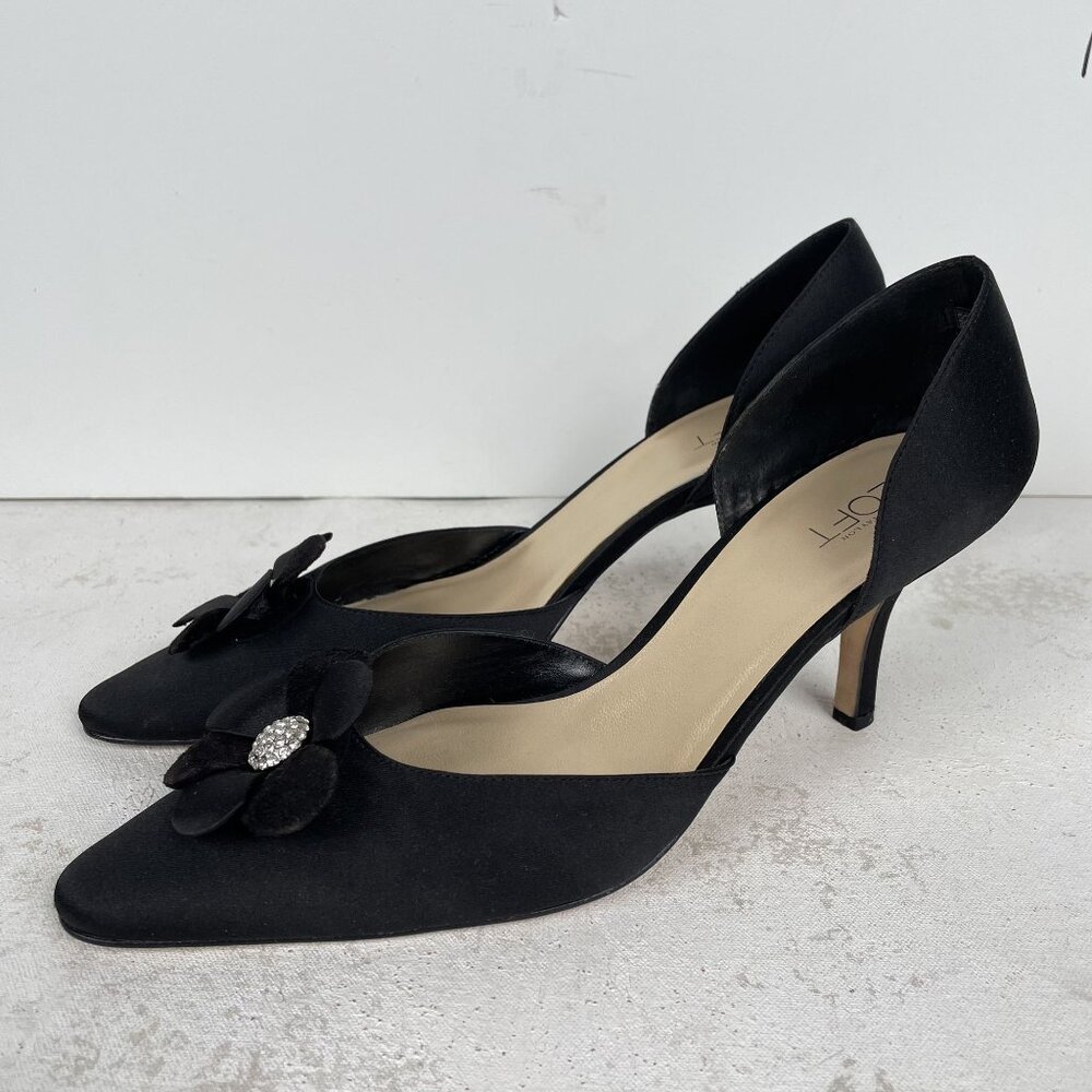 Ann Taylor Loft Pumps Heels Womens 10 M Black Satin Flower